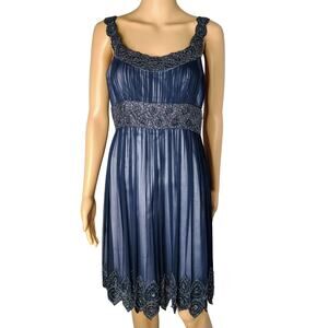 100% Silk Adrianna Papell Evening Formal Semi-Formal Dress Beaded Tank Top SZ 8P